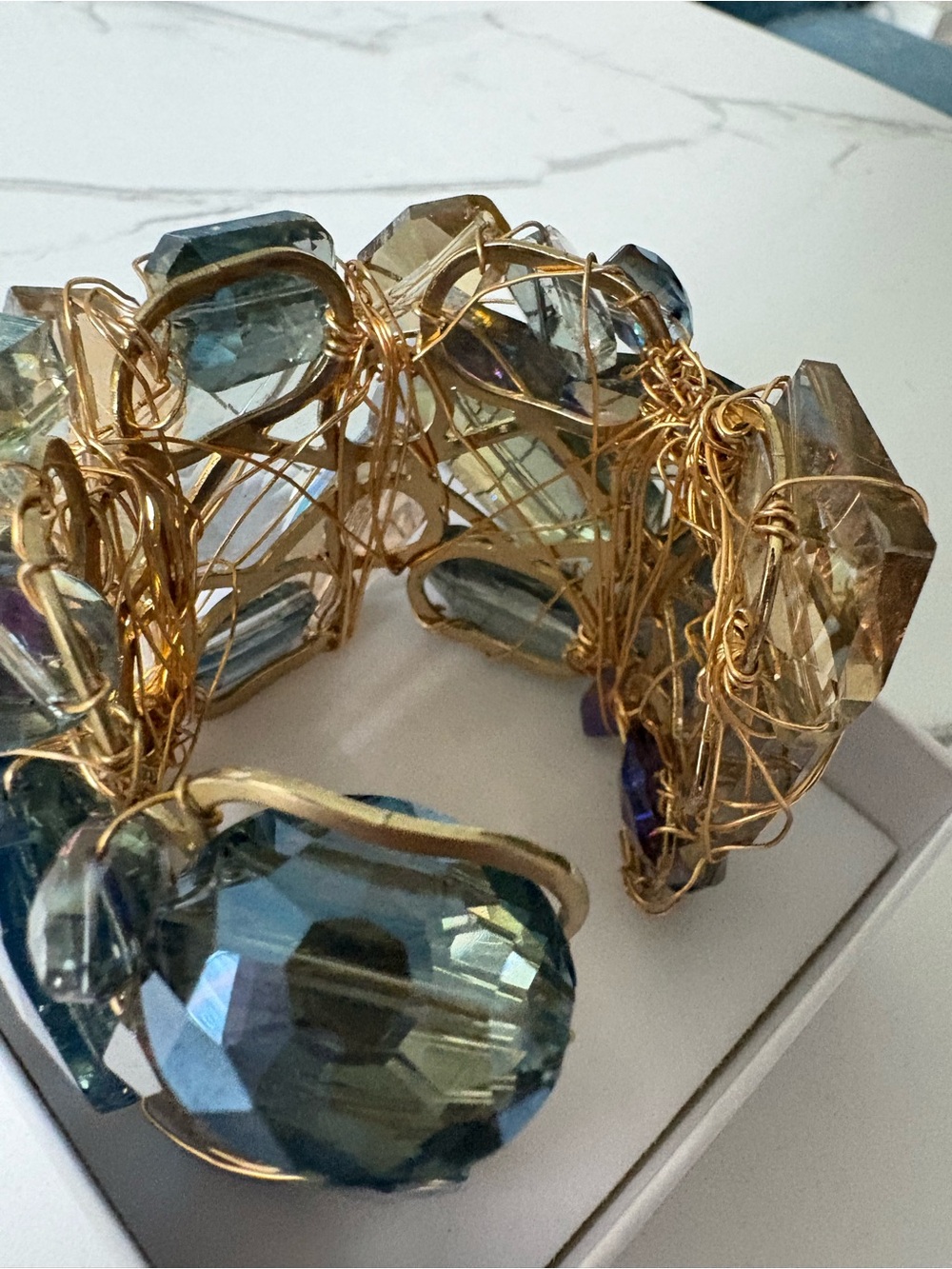 Handcrafted Crystal Cluster Bangle Bracelet